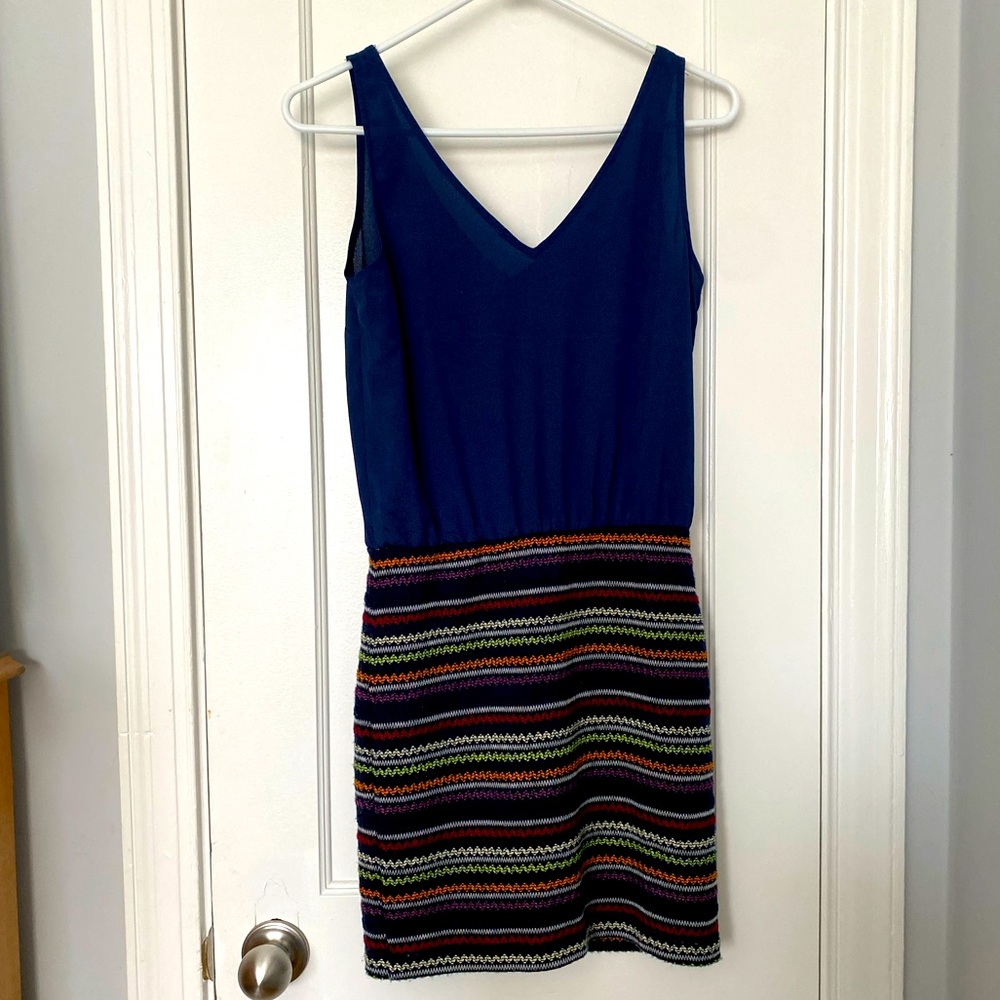 Blue Pattern Dress with Small Front Pocket